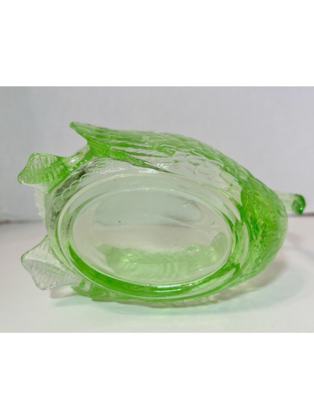 Vtg Cambridge Art Glass Green Vaseline Uranium Swan Bowl Dish 7.25" L 4.75" H - Picture 6 of 6